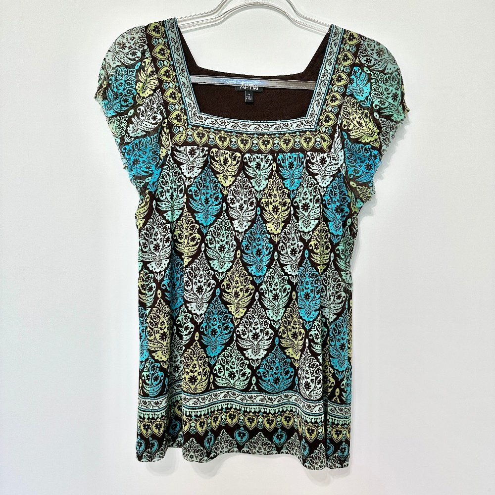 Apt. 9 Peasant Blouse Women’s Size M Floral Short Sleeve Lined